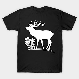 deer, stag, flowers, wild animal, hunting bloom T-Shirt